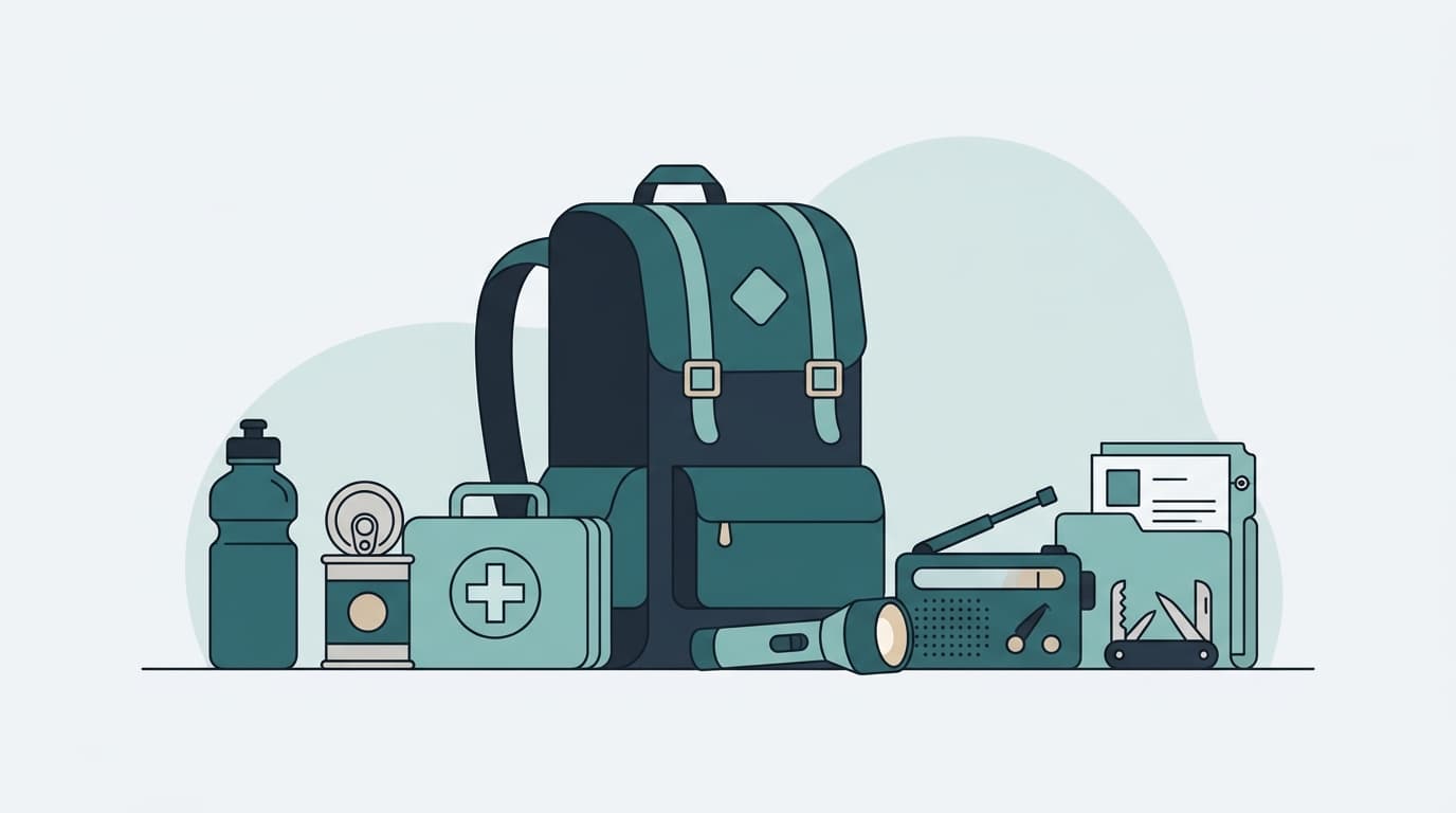 Gepackter Notfallrucksack mit Ausrüstung für den Krisenfall