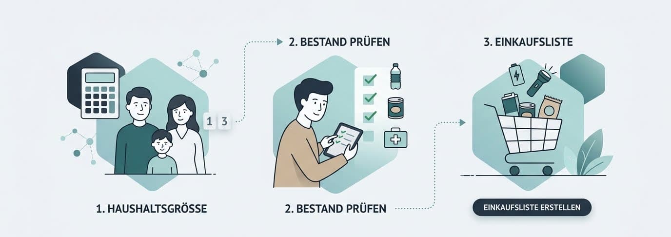 Notvorrat Rechner: interaktive Berechnung für Haushaltsgröße, Zeitraum und persönliche Vorratsplanung in Deutschland